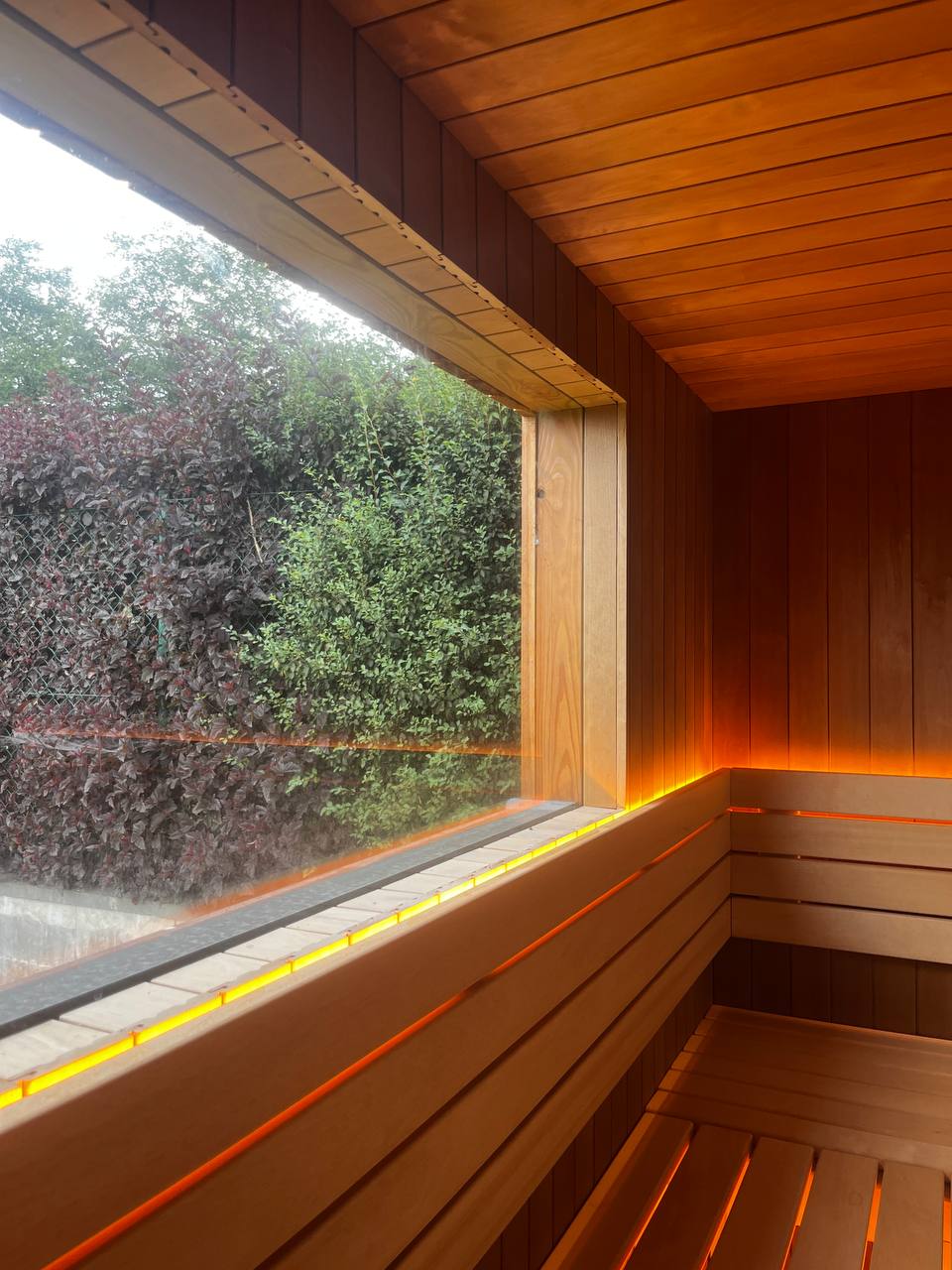 Sauna — výhled z lavice